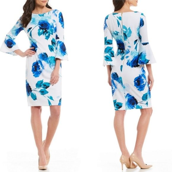 CALVIN KLEIN FLORAL BELL SLEEVES DRESS NWT - Picture 1 of 3